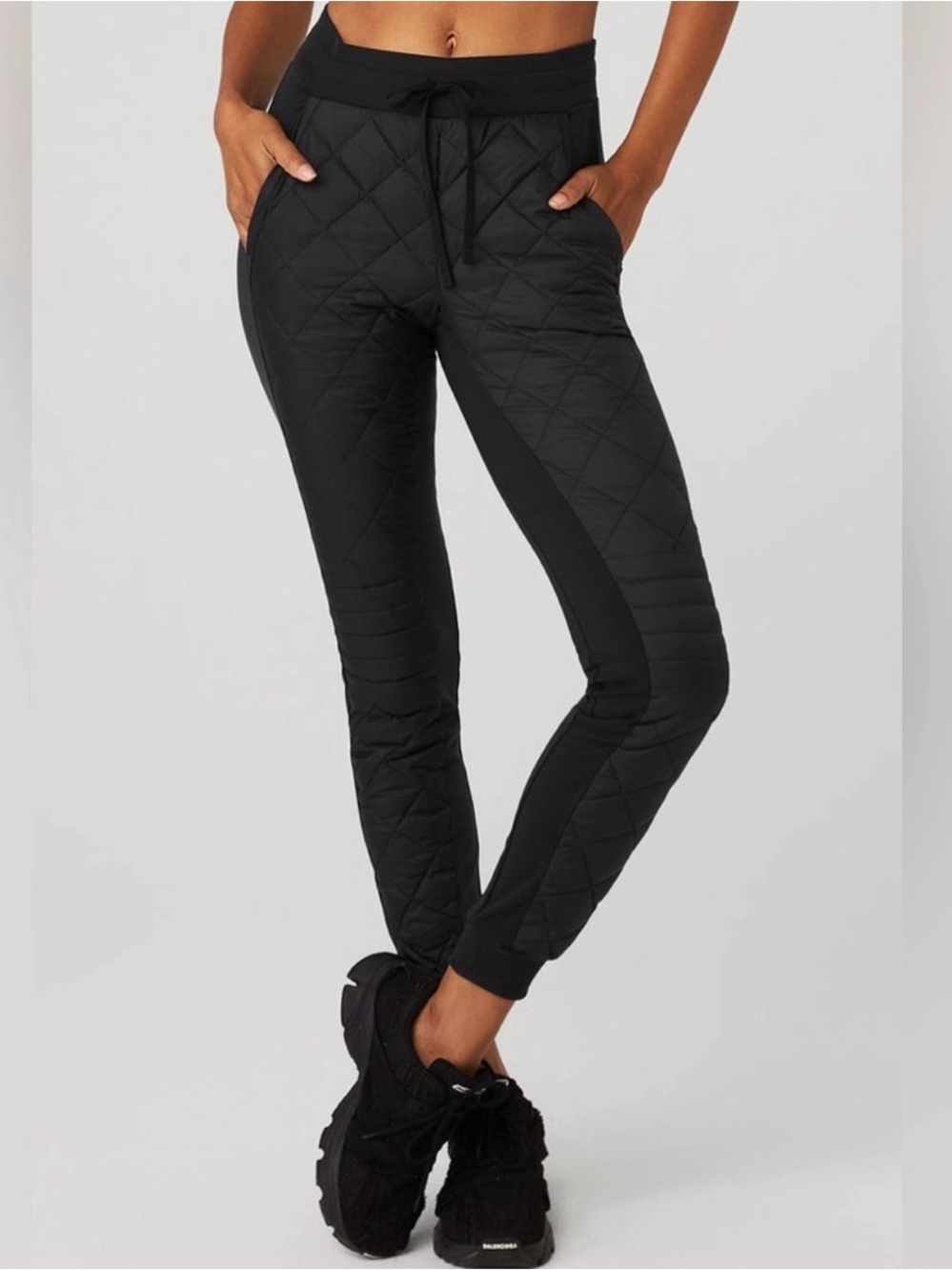 New Alo Yoga Airbrush Winter Warm High-Waist Moto Puffer Pants Black Size XS